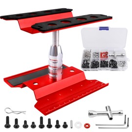 Aluminum Alloy RC Car Repair Work Stand Hobby Tool Set 360 Degree Rotation Lift/Lower and RC Screws Kit Repair Tool Box for 1/8 1/10 1/12 1/16 1/18 RC Car Truck Buggy Models (Red)