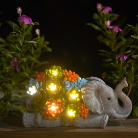 Elephant Statue with Succulent for Garden Decor: Solar Outdoor Sculptures Clearance for Outside Lawn Ornaments – Porch Patio Balcony Front Yard – Birthday Gifts for Mom Grandma Women