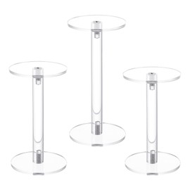 NBEADS Pack of 3 Acrylic Round Barbell Pedestal Display, 3 Sizes Clear T-shape Display Base Riser Stand for Watch Necklace Bracelet Jewellery Photography Display