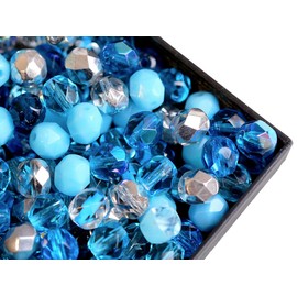 150 pcs Fire Polished Faceted Beads Round 6 mm, Mix Aqua, Czech Glass