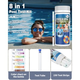 Pawfly 8 in 1 Clearwater Hot Tub Test Strips Pool and Spa 150 Testing Strips Water Test Kit Accurate for pH Chlorine Total Chlorine Hardness Bromine Cyanuric Acid Alkalinity