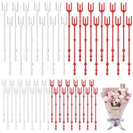 50 Pcs Floral Pick Card Holder, 2 Colors 9.5 inch Plastic Floral Place Card Holder, Transparent Red Fork Shape Flower Pick Flower Card Holder Stick Floral Picks Clip for Floral Arrangement Card