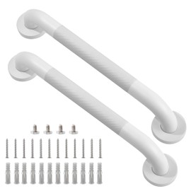 Rackickyer Shower Grab Bar, 2 Pack 16 Inch White Bathroom Grab Bar, 1.25" Diameter 304 Stainless Steel Anti-Slip Grab Bars for Bathtubs and Showers, Handicap Shower Grab Bar for Seniors Elderly