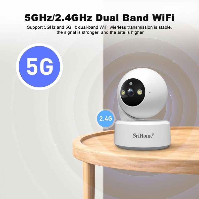 SRIHOME Security Camera 8MP 2.4GHz/5GHz WiFi Surveillance PTZ IP Camera