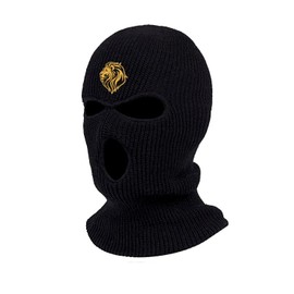 Lion Ski Mask Animal Embroidered Three Hole Mask Knit Face Cover Graphic Balaclava (Black)