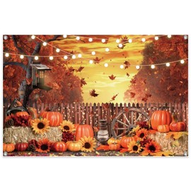 Leowefowa Fall Banner 10x8ft Polyester Harvest Hay Farm Pumpkin Patch Backdrop Sunflower Maple Photo Backdrops Thanksgiving Banner Decorations for Party