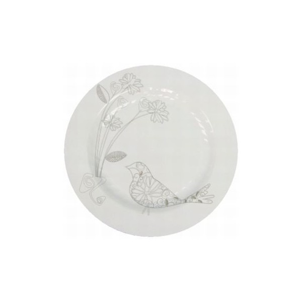 Masterpiece Floral Bird 10-1/4-inch Plates, White 12 Per Pack
