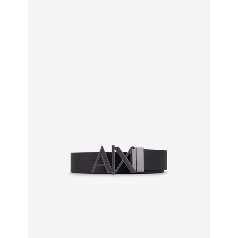 Armani Exchange Men's Essenial Double Face Metal Logo Plaque Belt,