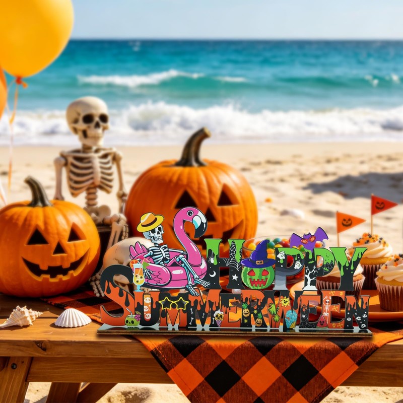 Summerween Party Decorations Happy Summerween Wooden Table Decor 11.8x5.4 Inch