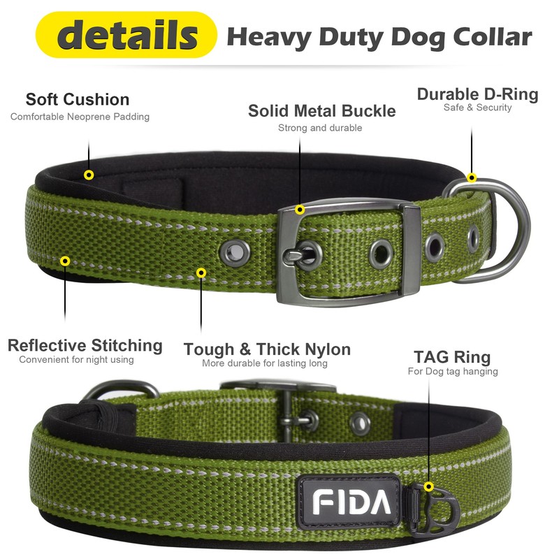 Fida Padded Dog Collar, Metal Belt Buckle Dog Collar with