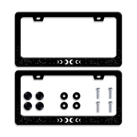 2Pcs Moon Stars License Plate Frame Colorful Galaxy Moon Phase License Plate Funny Stainless Steel Rust-Proof Auto Parts Beautiful License Plate Cover Decoration with Screws 12.3" x 6.3" Men Women