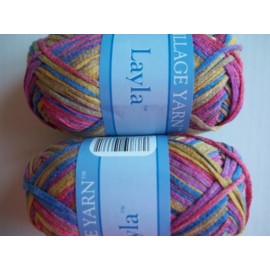 Village Yarn Layla cotton blend ribbon yarn, Coral, lot of 2 (136 yds each)