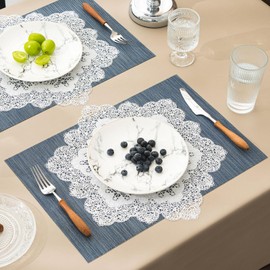 BACKTOEDEN Juego de 4 manteles individuales resistentes al calor, lavables, lavables y antideslizantes, plegables de vinilo/plástico, para interiores y exteriores, tapete de mesa de cocina, comedor