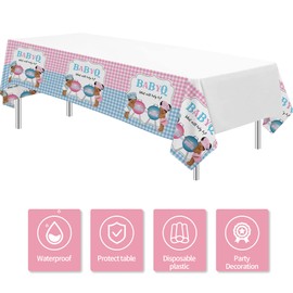 Suhelkit Baby Q Gender Reveal Decorations Tablecloth Party Supplies, 3 Pack Disposable BBQ Pink Blue Gingham Theme He or She Gender Reveal Table Cover, 55in x 86in