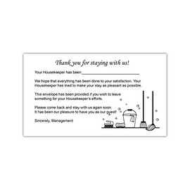Housekeeping Hotel Motel Tip Envelope - Gummed Seal - White with Black Ink (Pack of 100)