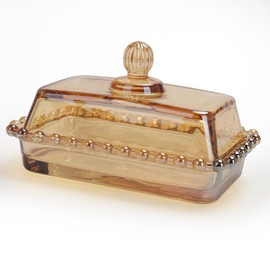 Glass Butter Dish with Lid for Countertop Amber Vintage Crystal Butter Holder for Counter,Covered Glass Butter Keeper on Counter Butter Tray for Refrigerator(Amber)