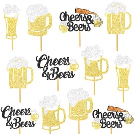 12Pcs Cheers and Beers Party Centerpiece Sticks Beer Party Decorations Glitter Beers Mug Table Centerpieces for Cheers Beers Festival Theme Birthday Party Baby Shower Supplies