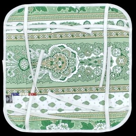 Tissus Toselli French Provencal Breadbasket Flowers Green & White - Made in France