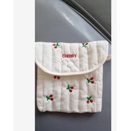 RunFar Shop Damenbinden-Tasche, Weiß mit Kirschmuster, Gesteppt