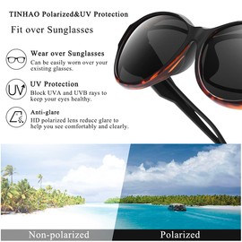TINHAO Oversized Fit Over Sunglasses Over Glasses for Women and Men with Polarized 100% UV Protection(Amber leopard/black, Black)