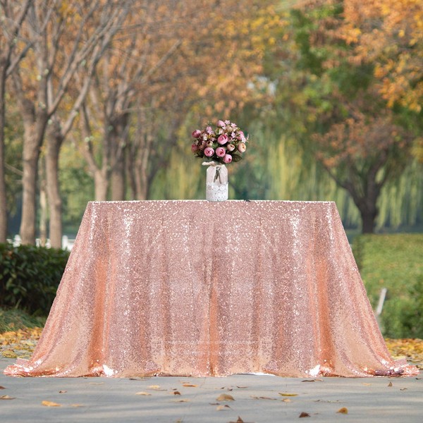 JYFLZQ Rose Gold Sequin Tablecloth 90" x 132" Rectangular Sparkly