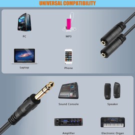 1/4" TRS to Dual 3.5mm Female Splitter Y Cable, tunghey 1/4 Inch 6.35mm Stereo Plug/Male to Dual 1/8 Inch 3.5mm Jack/Female, Black (20cm)