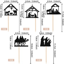 30 piezas de adornos para magdalenas de Navidad con purpurina, religiosa de feliz Navidad, belén santo, para belén temático, Navidad, Jesús, fiesta de cumpleaños, decoración de pasteles, color negro