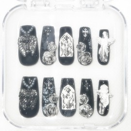Goth loli gothic angel full parts handmade nail tips / 고스로리 고딕 천사 풀파츠 수제네일팁