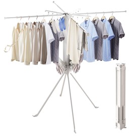 ZAYESUHA Foldable 4-Legged Clothes Drying Rack, Extra Stable Heavy Duty Laundry Drying Rack with Sock Clips & Shoe Holders, Large Capacity Collapsible Drying Stand for Indoor Outdoor Use