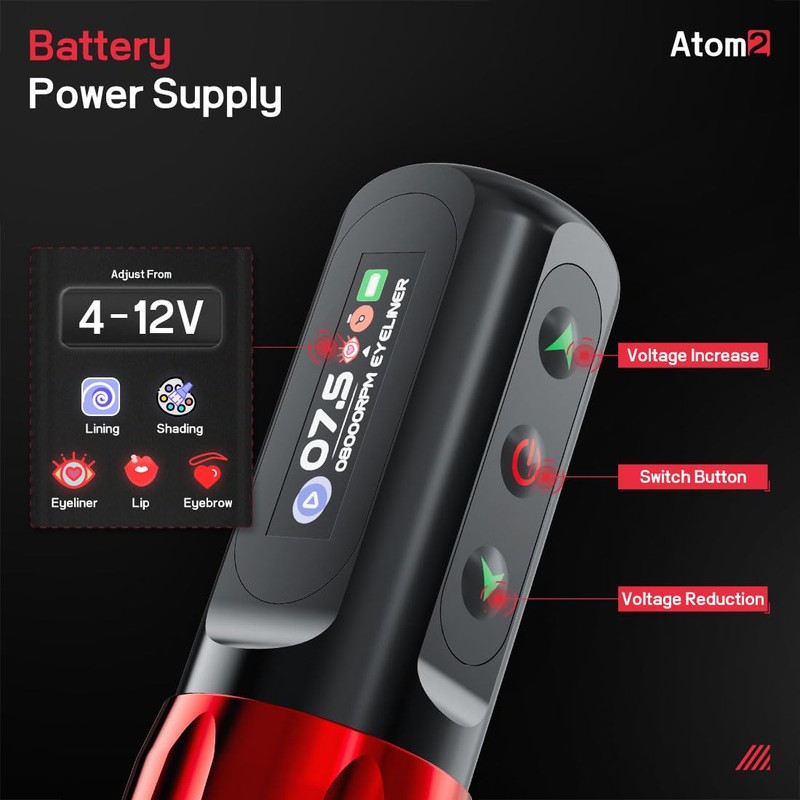 Dragonhawk Atom2 Wireless Tattoo Machine Pen Tattoo Gun 2.8mm Stroke