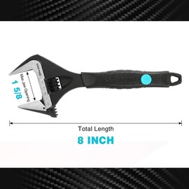 DURATECH 8-Inch Adjustable Wrench, Wide Jaw Opening Black Oxide Finish Plumbing Wrench, CR-V Steel, SAE and Metric Scale Marked, Ergonomic Grip