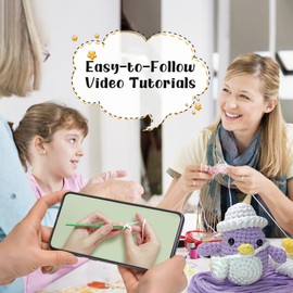 LetCartMaker Crochet Kit for Beginner, Purple Penguin Crochet Kit Crochet Starter Set with Step-by-Step Video Tutorials Birthday Holidays Gift for Kids Adults