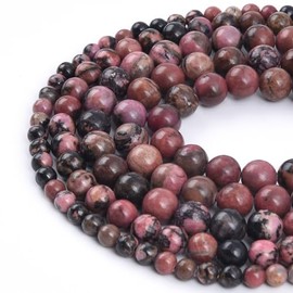 PLTbeads Gorgeous Black Stripe Rhodonite Natural Gemstone Loose Beads 6mm Smooth Round Approxi 15 inch DIY Bracelet Necklace for Jewelry Making