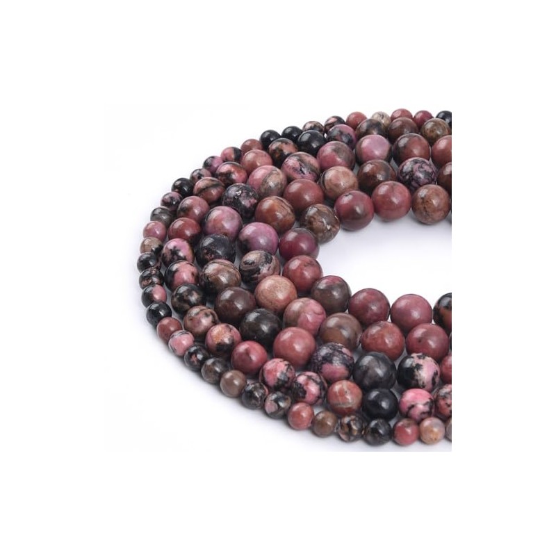 PLTbeads Gorgeous Black Stripe Rhodonite Natural Gemstone Loose Beads 6mm