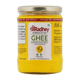 SHREE RADHEY A2 Bilona Gir Cow Ghee | 500 ML | Traditional Bilona Method | Cultured | Premium | Immunity Booster | Pure | Natural | Healthy | Lactose and gluten free | Keto Friendly | Glass Bottle