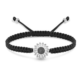 shajwo Sunflower Cremation Urn Bracelet for Ashes for Women Girls Adjustable Cremation Jewelry Braided Rope Memorial Bracelet,Silver