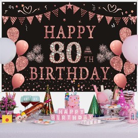 80th Birthday Decoration for Women, Pink Glitter Spots Fabric Sign Poster Birthday Party Decoration Background Banner Woman, 80th Birthday Party Decoration