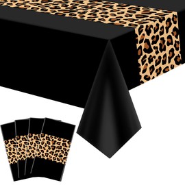 4 Pcs Leopard Print Party Tablecloth Decorations, Waterproof Rectangle Safari Animal Cheetah Table Cloths Leopard Tablecloth for Jungle Safari Animal Baby Shower Birthday Party Supplies, 130 x 220 cm