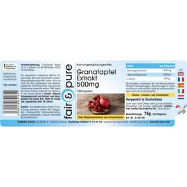 Fair & Pure® - Pomegranate Extract 500 mg - 120 Capsules - 40% Ellagic Acid - Vegan
