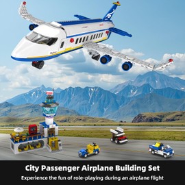 IKKOSYA City Passenger Airplane Building Set, 886 Pcs STEM 6 in 1 Airport Passenger Plane Building Block Toy with Terminal, Shuttle Bus,Luggage Cart,Christmas Birthday Gifts for Boys Girls Ages 6-12+