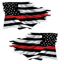 Thin RED Line Tattered Flag Mirrored Stickers 2 Pack