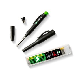 Hulkies 3-in-1 Deep Hole Marker Set - Innovative Marker Pen with 6 Refills - Construction Site Pencil with Quiver and Sharpener - Craftsman DIY Pencil for Wood, Plastic, Tiles & Metal