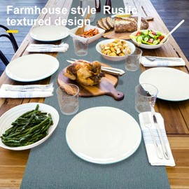 Rinpon Waterproof Wipeable Table Runner, Thick Farmhouse Table Runner, Dresser Runner, Rustic Table Runner for Kitchen Dining Room, Bedroom, Living Room, Indoor and Outdoor (108'', Blue Grey)