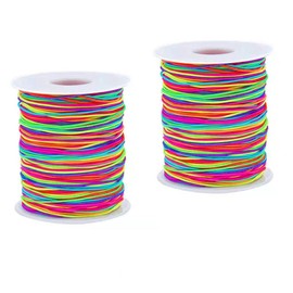 2 Pcs Bracelet String Elastic Cord Elastic String for Bracelet Making Rainbow Color Stretch for Jewelry Necklace Craft Making Braided Hair Tie Pony Beads Toys (1.5mm 65m）