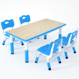 LulliSpace Kids 4 Height Adjustable Toddler Chair Set,47.2"X23.6"Graffiti Desktop,Activity Table for Daycares,Homes,Classroom,Eco-Friendly, and Stylish Design, Blue