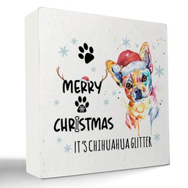kunlisa Chihuahua Christmas Wooden Box Signs,Christmas Signs,Chihuahua Christmas Decorations,Christmas Decor,Chihuahua Mom Gifts,Chihuahua Gifts for Women,Christmas Dog Signs for Home Decor 5x5 Inch