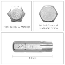 DAKCOS 20-Piece T40 Torx Bit Set, Premium S2 Alloy Steel 1-inch Long Screwdriver Insert Bits Hex Shank with Quick Release Slot