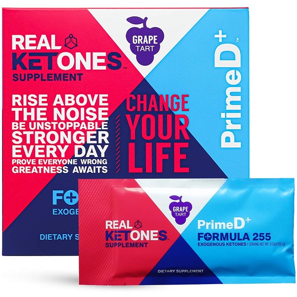 Real Ketones Prime D- Exogenous Keto D BHB + MCT + Electrolytes- Drink Mix Supplement Powder, 28 Packets- Grape Tart
