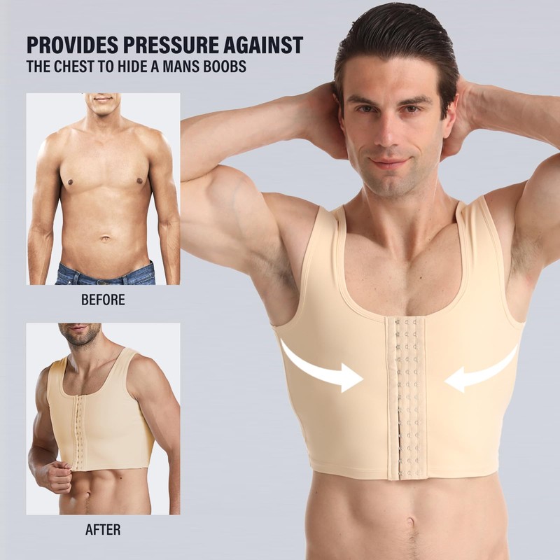 Akkad Kuti Mens Hide Gynecomastia Chest Vest Adjustable Compression Tank