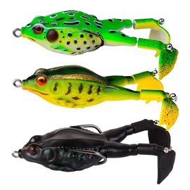 AIMALL 3pcs 3.7in Frog Lure Soft Bait with 360° Rotating Legs and Double Hooks, Realistic Bionic Design Fishing Lure for Bass, Blackfish, and Freshwater Fishing